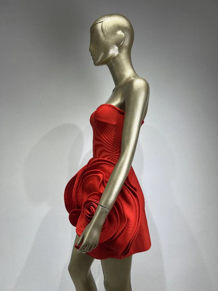 Summer New 2024 Women Sexy Strapless Crystal Flower Bodycon Bandage Dress Celebrity Elegant Birthday Mini Evening Party Dress