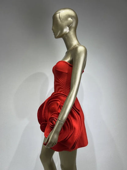 Summer New 2024 Women Sexy Strapless Crystal Flower Bodycon Bandage Dress Celebrity Elegant Birthday Mini Evening Party Dress