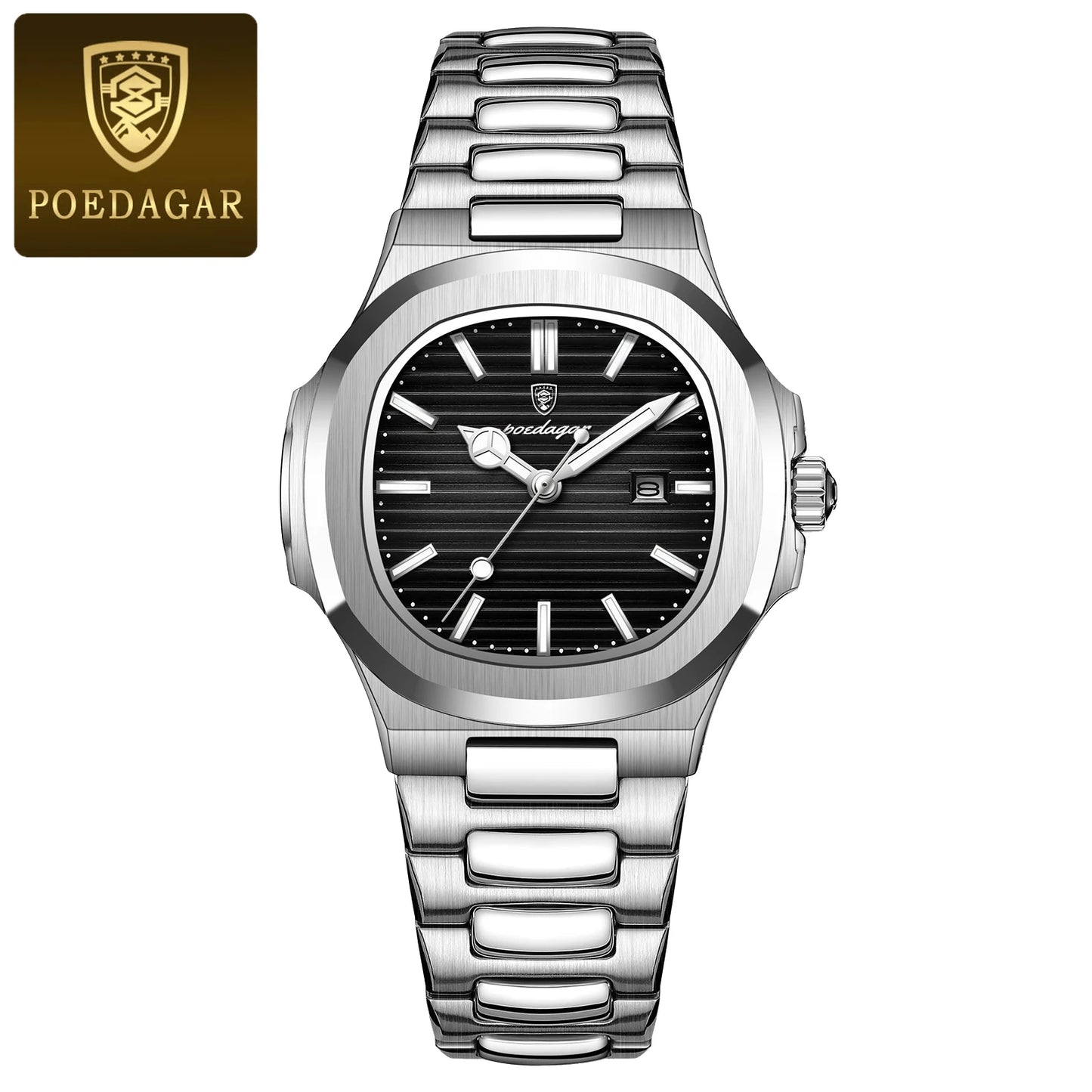 POEDAGAR Trendy Women's Watches Waterproof Luminous Date Ladies Wristwatch Stainless Steel Quartz Fashion Watch For Woman Reloj 789 Silver Black