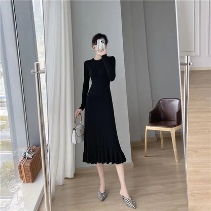 Dresses for Women Cover Up Midi Formal Clothes Solid Woman Dress Knee Length Black White Crochet Trendy Korean Fashion Knitted Badiee Stylez