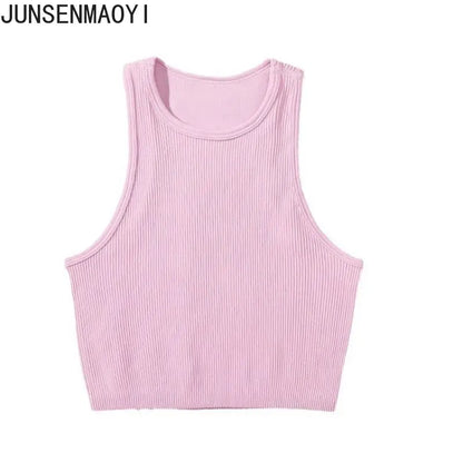 DIY Print Customize Sleeveless Vest Women's Summer High Waist Short Crop Top Fitness Running Yoga Clothes Slim Fast Dry Clothes Light Pink