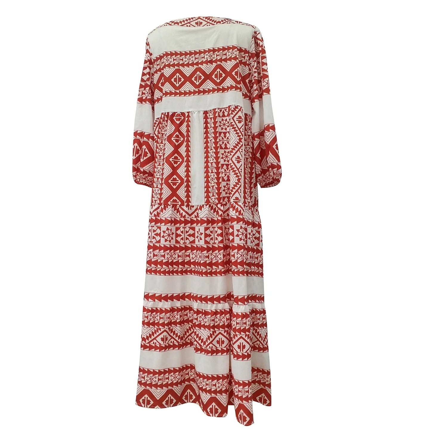 Puff Sleeve Boho Maxi Dress Elegant Women Summer 2022 Casual Floral Drawstring V-Neck Loose Holiday Beach Dresses Party Vestidos Badiee Stylez