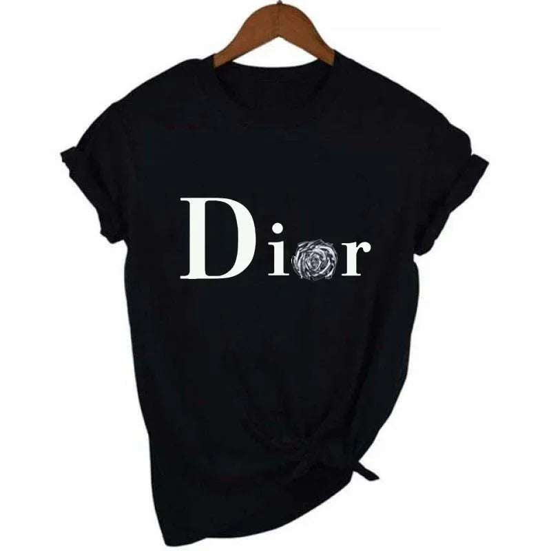 Men's and Women's Letter Printed Short Sleeved Shirt Basic Round Neck T-shirt Fashionable Casual Short Sleeved Summer Brand New H568-2-black