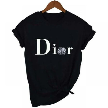 Men's and Women's Letter Printed Short Sleeved Shirt Basic Round Neck T-shirt Fashionable Casual Short Sleeved Summer Brand New H568-2-black