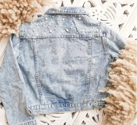 Bachelorette Jean Jackets Hen Party Gift Custom Bride Denim Jacket Pearl Mrs Outerwear Bridesmaid Personalised Coats Wedding Day light blue - custom