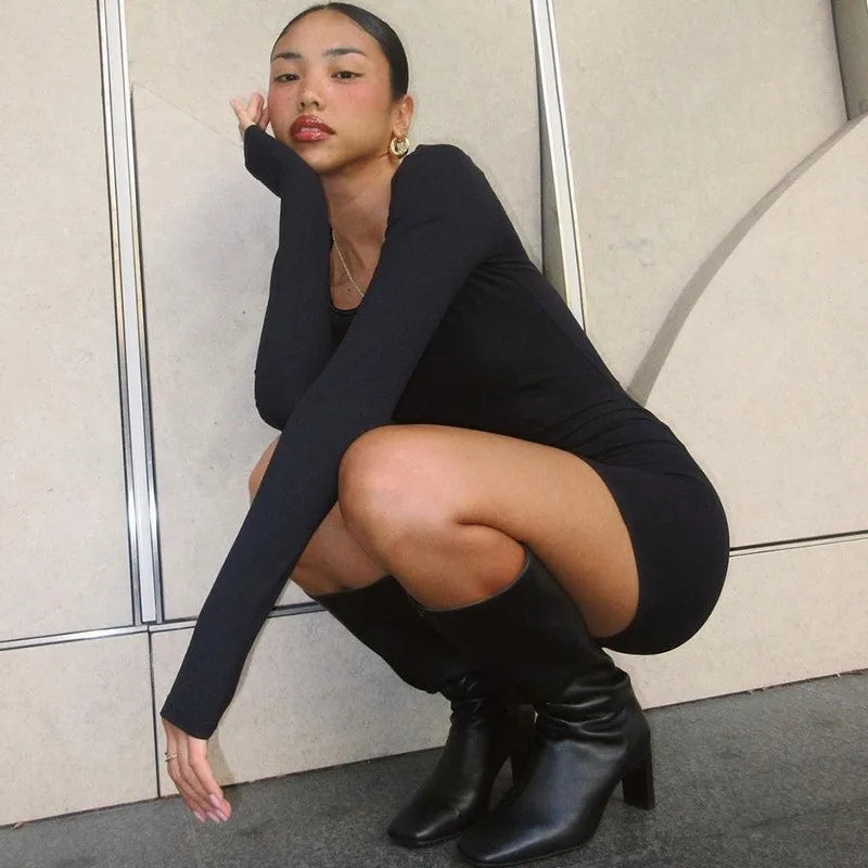 Sexy Autumn Playsuits Women New 2024 Skinny Solid Fashion Long Sleeves Slim Jumpsuits Elegant Lady Simple Basic Knitted Clothing