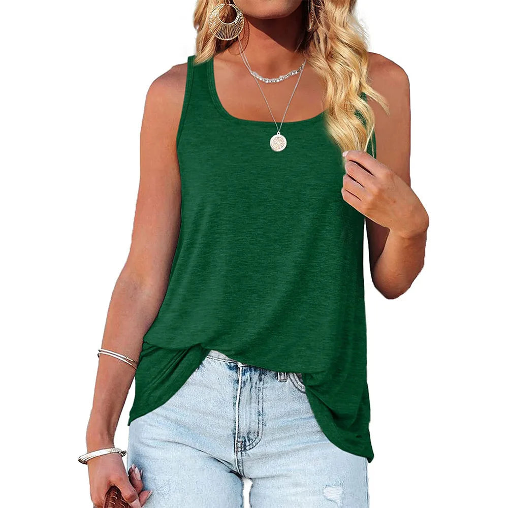 Womens Tank Tops U Neck Dolphin Hem Casual Flowy Summer Sleeveless Tunic Tshirts