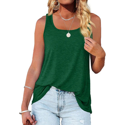 Womens Tank Tops U Neck Dolphin Hem Casual Flowy Summer Sleeveless Tunic Tshirts