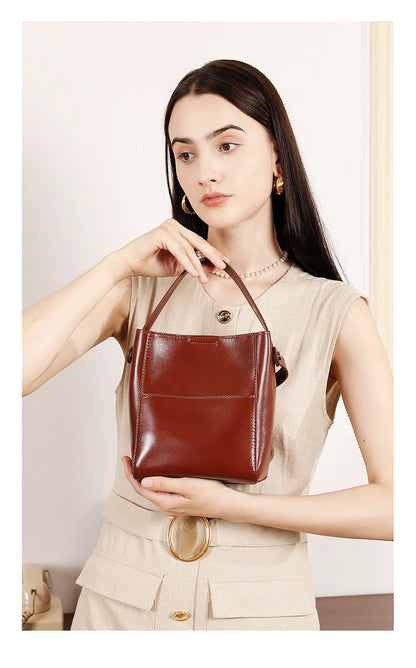 Toptrends Korean Style Bucket Genuine Leather Shoulder Bags For Women 2025 Luxury Designer Crossbody Purses Tote Ladies Handbags
