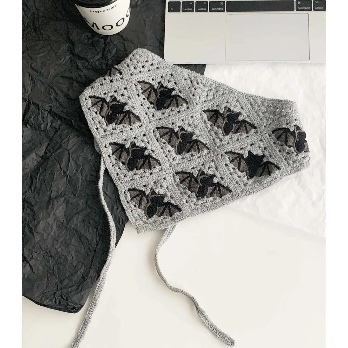 Halloween Costume Skeleton Ghost Bat Spider Web Personalized Knitted Crochet Headband Female Photo Photo Triangle Scarf Trendy Badiee Stylez