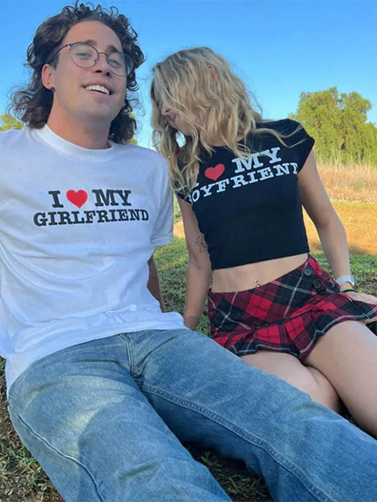 I LOVE MY BOYFRIEND Summer Fashion Girls Cotton Crop Tee Short Short Sleeve Women T-Shirt