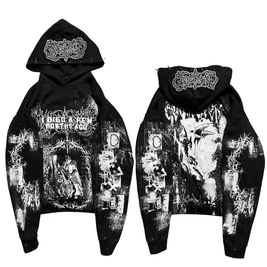 Overdxse Devil Horn Hoodie Gothic Street Clothing Oversized Pullover Unique Horn Design Avant-garde Fashion Limited Edition