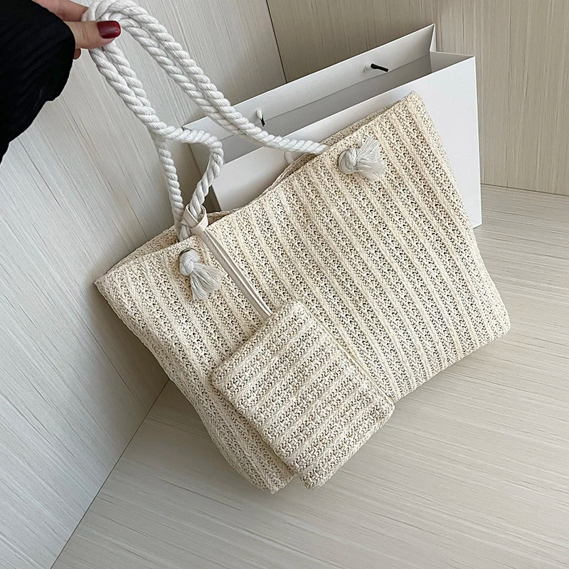Designer Women Handbags Fashion Large Capacity Straw Tote Bag Summer Beach Bag Casual Bali Big Purse