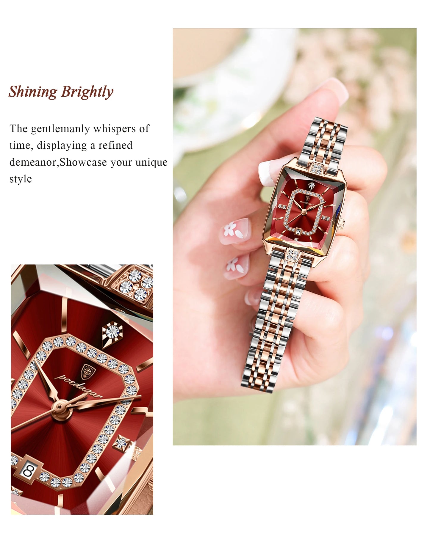 POEDAGAR Luxury Watch For Woman Elegant Waterproof Calendar Ladies Watch Rectangle Stainless Steel Quartz Women's Watches Female