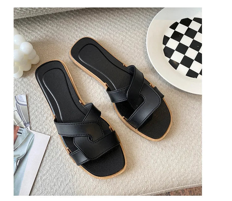 Women's Summer Slides Sandals - Cross Band Design, Ultra Soft Anti-Slip Sole, Lightweight House Slippers for Women, Beach Walkin