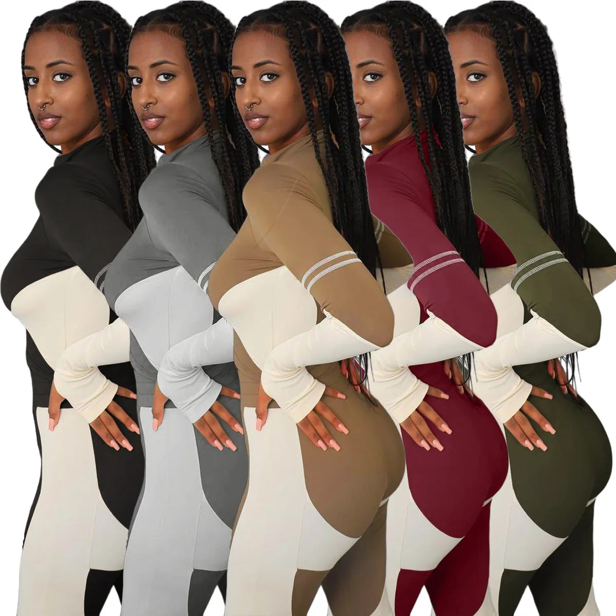 Y2K Color Matching Women'S Set Sweatsuit Two Piece Outfits Ladies' Standing Collar Sports Suit Slim Fit Long Sleeved Long Pants Badiee Stylez