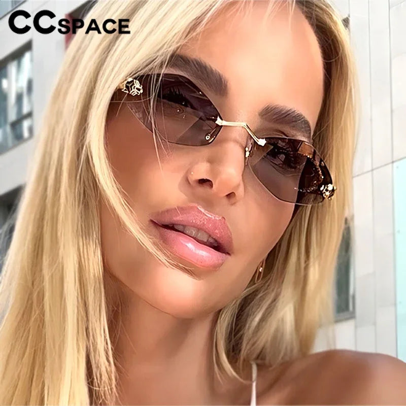 Luxury Rimless Sunglasses Women Brand Design Diamond Shape Small Size Sun Glasses Gradient Sunscreen UV400 #303862