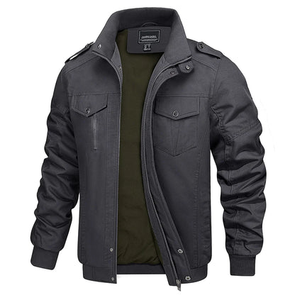 TACVASEN Full Zip Cargo Jacket Mens Retro Stand Collar Pilot Jacket Spring Autumn Lightweight Bomber Jacket Casual Outwear Dark Grey CHINA