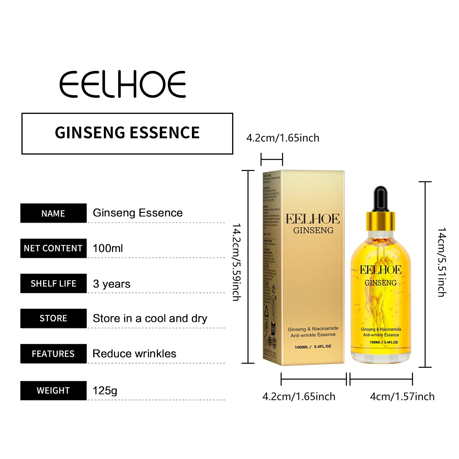 EELHOE Ginseng Essence for Skin Tightening Rejuvenate the Face Moisturing Nourishing Nicotinamide Hyaluronic Acid Facial Serum