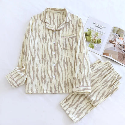 2025 Spring and Autumn Women's Pajama Set 100% Cotton Crepe Long sleeved Pants Two piece Cute and Sweet Home Fury Set Ladies 09