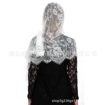 Mantilla Veil Long Length Lace Breathable Lightweight Soft for Wedding Church Ceremony Muslim Wedding Compatible with Wedding
