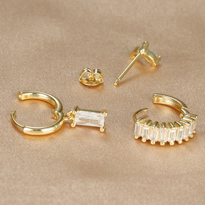 3PCS Stainless Steel Square Earrings Sets for Women Vintage Zircon Pendant Geometry Round Circle Hoop Earrings Piercing Jewelry