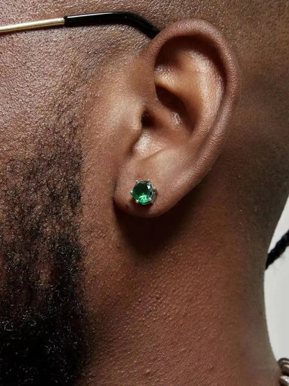 1PCS Green Crystal Zircon Earrings For Men Retro Hip Hop Jewelry Women Earrings Trendy Accessories Gift Dropshipping NJ-1419