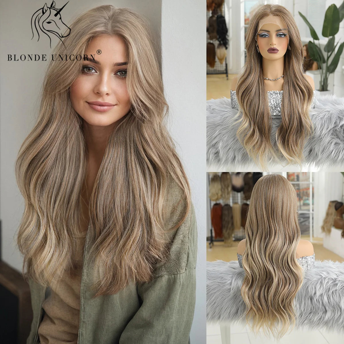 13x6 Lace Front Wig Blonde Wave Synthetic Wigs for Women Daily Party Cosplay Use Heat Resistant Fiber Hair SWLF8002-5BR28 1pc 150%|CHINA|26inches