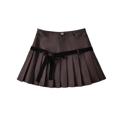 Women's Y2k A-line Pleated Skirt Vintage Plaid Mini Skirt Harajuku Korean Elegant Preppy Style Bow Skirts 2000s Clothes Summer