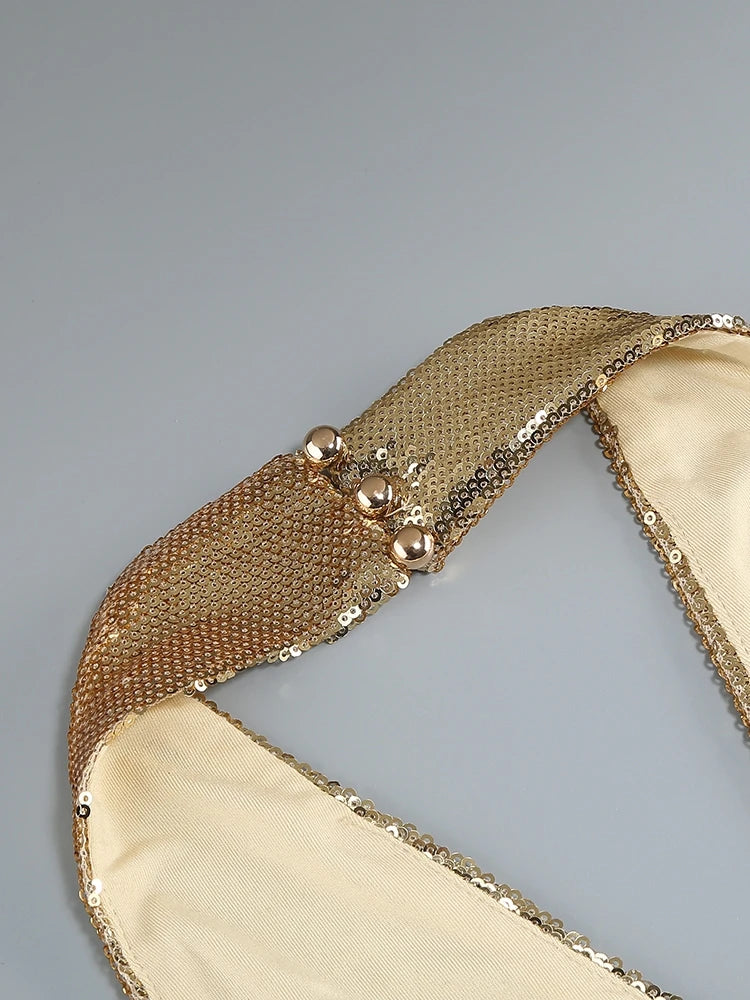 Women's Sleeveless Gold Sequin Jumpsuit Sexy V Neck Sparkle Sequined High Waist Wide Leg Pants Jumpsuit Celebrity Evening Party Badiee Stylez