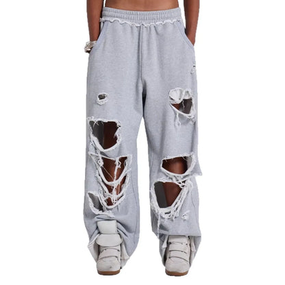 Women Baggy Sweatpants Casual Y2K Hip Hop Grunge Wide Leg Hole Loose Ripped pants Oversized Streetwear Trousers Badiee Stylez