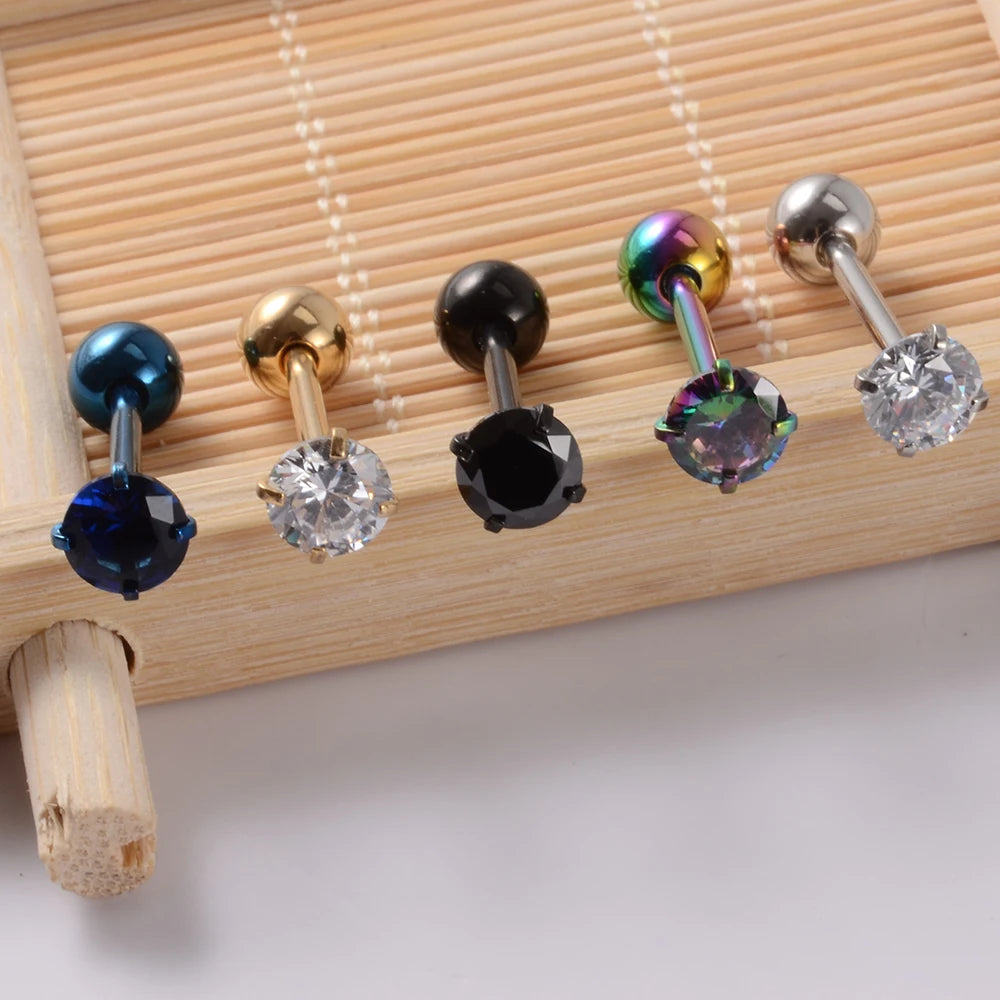 2PCS Anti-Allergy Surgical Steel Prong Zircon Tongue Barbell Piercings Ball Tongue Barbell Rings Fashion Piercing Jewelry