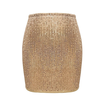 Women Fashion With Sequined Glod Black Silver Side Short Pencil Mini Skirt Vintage High Waist Female Chic Lady Skirts Summer