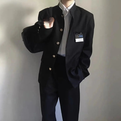 Japanese Style School Uniform Dk Blazers Men's Western-style Suit Streetwear High Coolness Fashion Matching Explosion Streetsuit Black [single top with badge]]