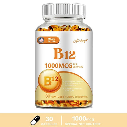 Vitamin B12 - for Mood, Brain, Nervous System, Energy, Metabolism, Relieve Fatigue, Heart Health 30 Capsules