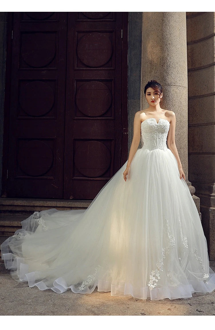 Strapless Wedding Dress 2025autumn New Style Elegant and Graceful Bride Slimming Palace Style Sexy Lace Puffy Dress Formal Dress Badiee Stylez