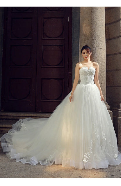 Strapless Wedding Dress 2025autumn New Style Elegant and Graceful Bride Slimming Palace Style Sexy Lace Puffy Dress Formal Dress Badiee Stylez