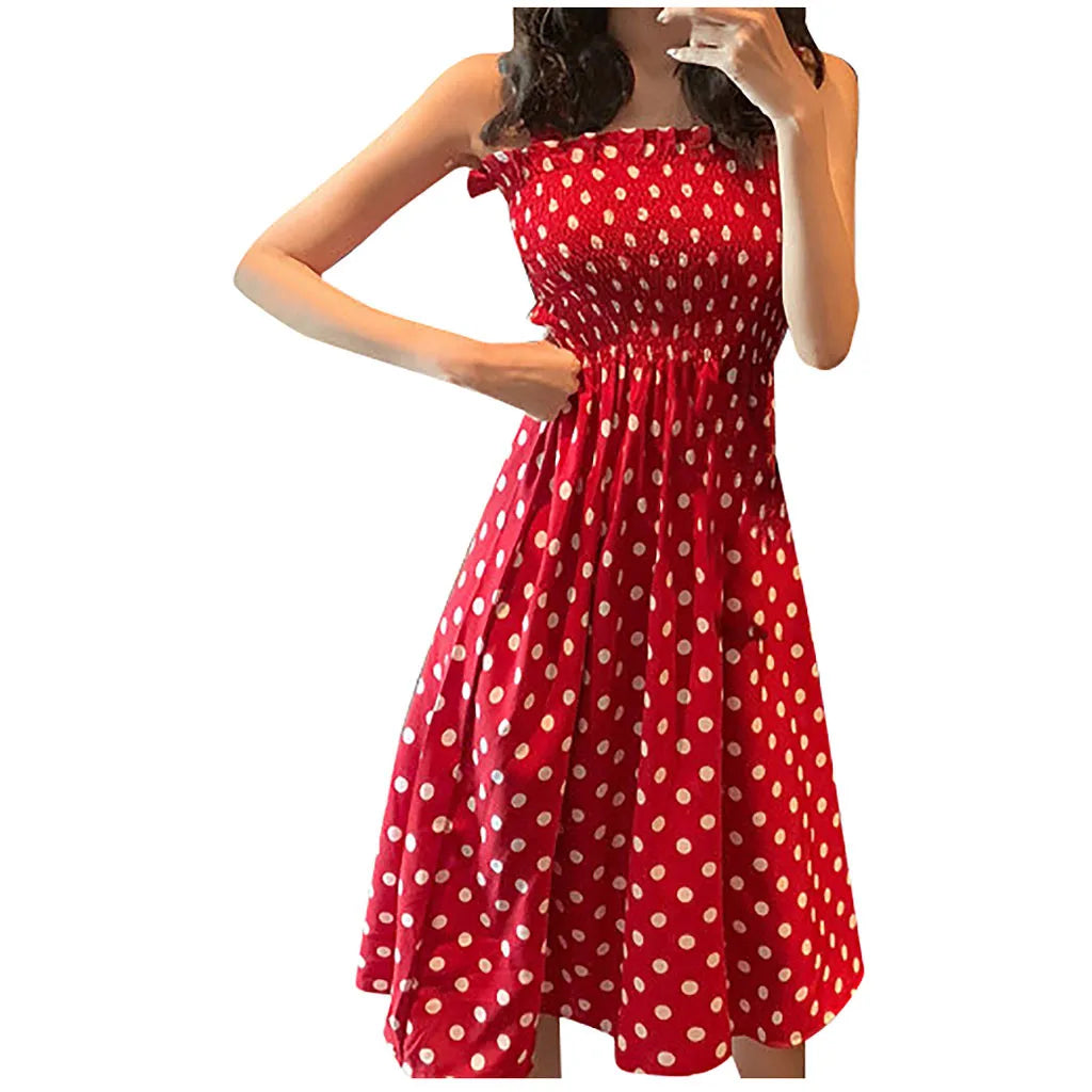 Sexy Off Shoulder Polka Dots Midi Dress Women 2024 Summer Casual High Waist Elegant Office Laides Dresses For Women Badiee Stylez