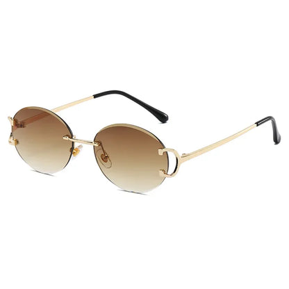 Trendy Sunglasses For Woman Summer Rimless Sunglass Oval Fashion Brand Designer Shades Pink Women's Sun Glasses UV400 Gold Gradient Brown As picture