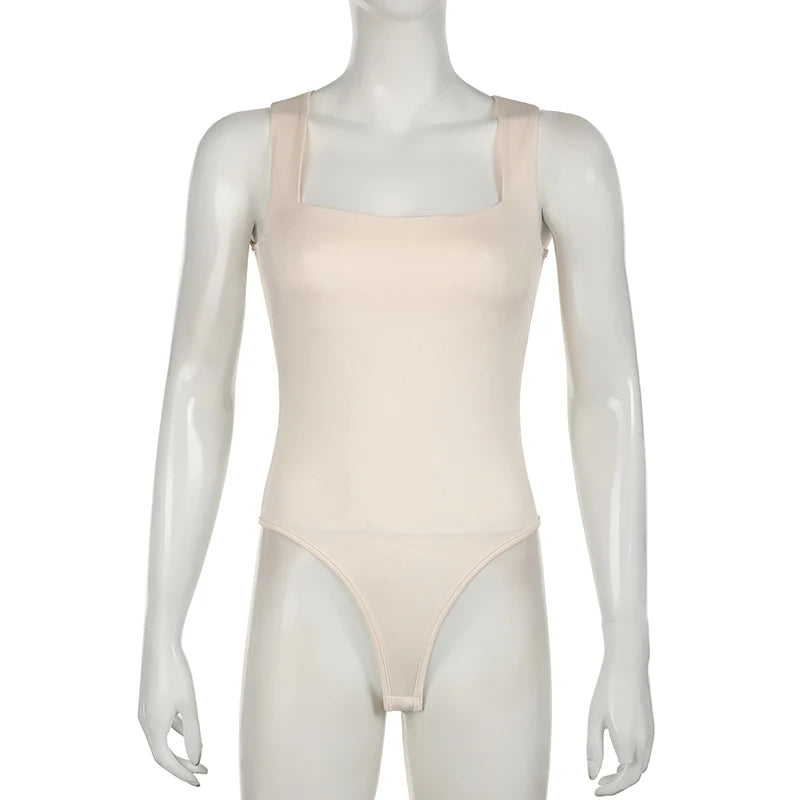 Darlingaga Casual Square Neck Fitness Summer Bodysuit Women Sleeveless Solid Basic One Piece Bodies Sporty Sexy Rompers Outfits