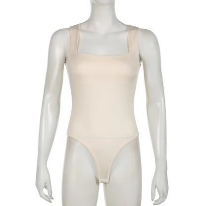 Darlingaga Casual Square Neck Fitness Summer Bodysuit Women Sleeveless Solid Basic One Piece Bodies Sporty Sexy Rompers Outfits