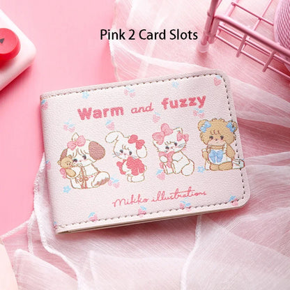 Vintage Bear and Rabbit Short Wallet Multi Slot Portable Money Bag PU Coin Purse Girl D 2 pink