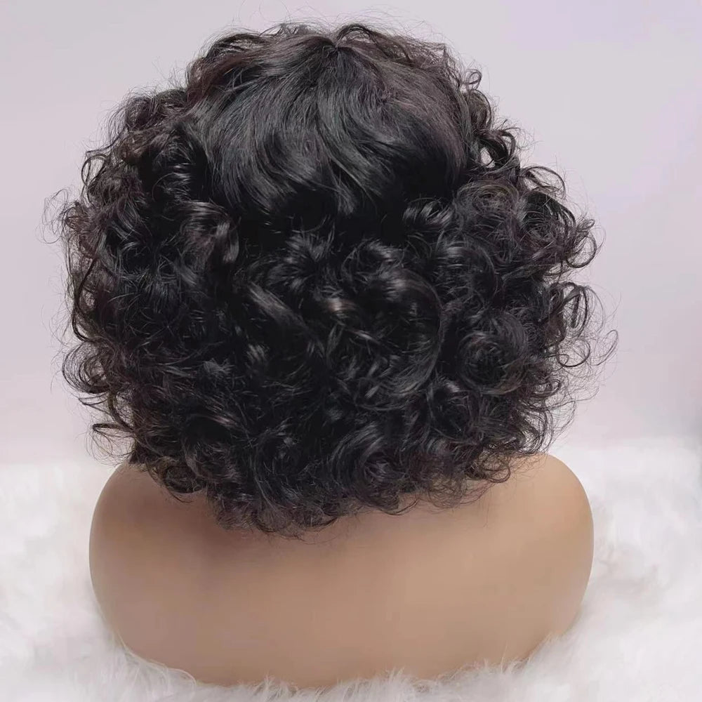 300% Pixie Cut Human Hair Wigs For Women Afro Rose Curly Funmi Glueless Wigs Human Hair Short Bouncy Curly Bob Wig With Bangs Badiee Stylez