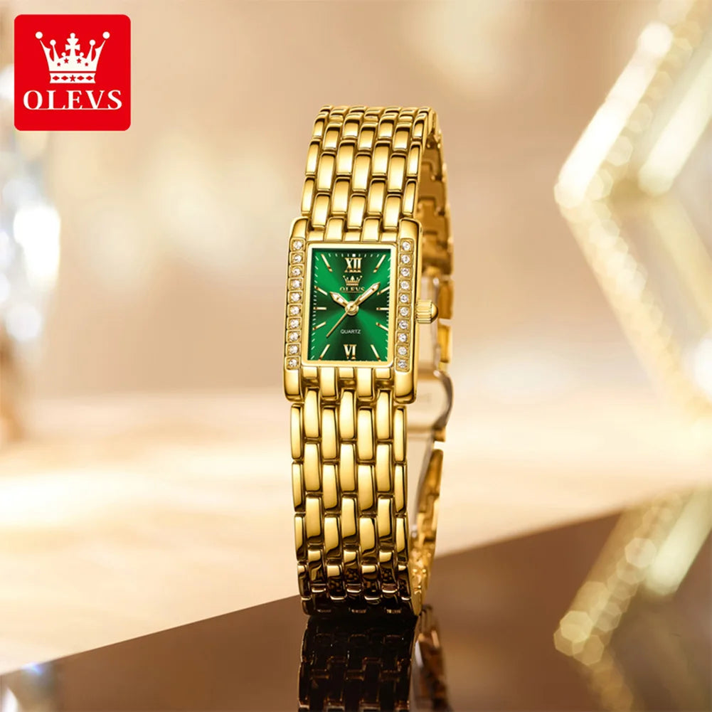 OLEVS 3700 Elegant Original Women Watches Quartz Watch Diamond Watch For Woman Square Watch Ladies Gifts New Reloj Mujer Green CHINA Yes