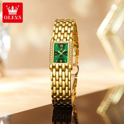 OLEVS 3700 Elegant Original Women Watches Quartz Watch Diamond Watch For Woman Square Watch Ladies Gifts New Reloj Mujer Green CHINA Yes