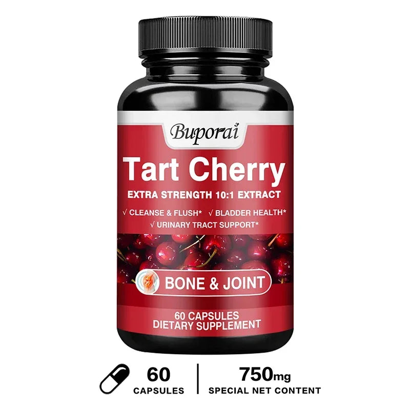Tart Cherry Capsules - Uric Acid Cleansing, Joint Health, Promotes Muscle Recovery, Antioxidant 60 Capsules