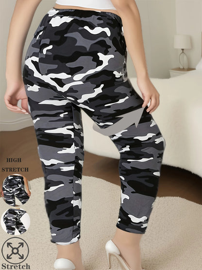 CUHAKCI Plus Size High Stretch Women's Leggings Camouflage White Gray Pants Sports casual tight fit Sports Cropped Pants