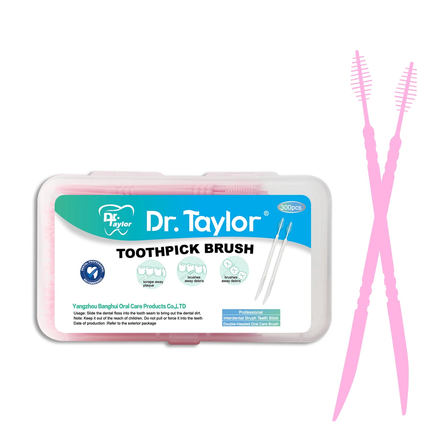 300 Pcs Double-ended Fish Bone Shaped Disposable Plastic Toothpick ,Dental Floss,Interdental Brush Pink 300pcs