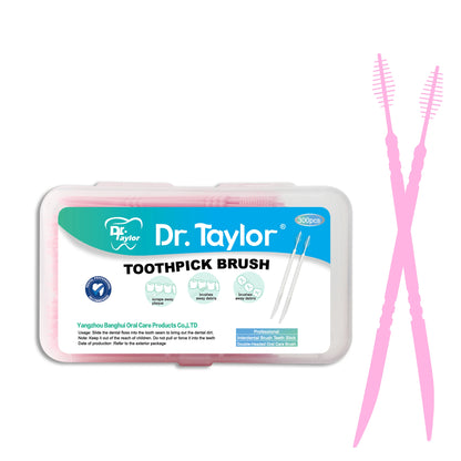300 Pcs Double-ended Fish Bone Shaped Disposable Plastic Toothpick ,Dental Floss,Interdental Brush Pink 300pcs