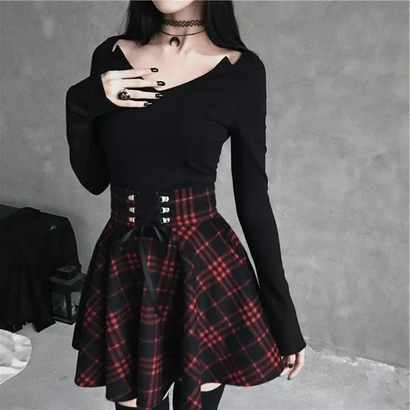 Black Checkered Women's Gothic Skirt Women Pleated Plaid Skirts Spring Autumn Girl Hip Hop Female Punk Goth Mini Skirt Clubwear 1